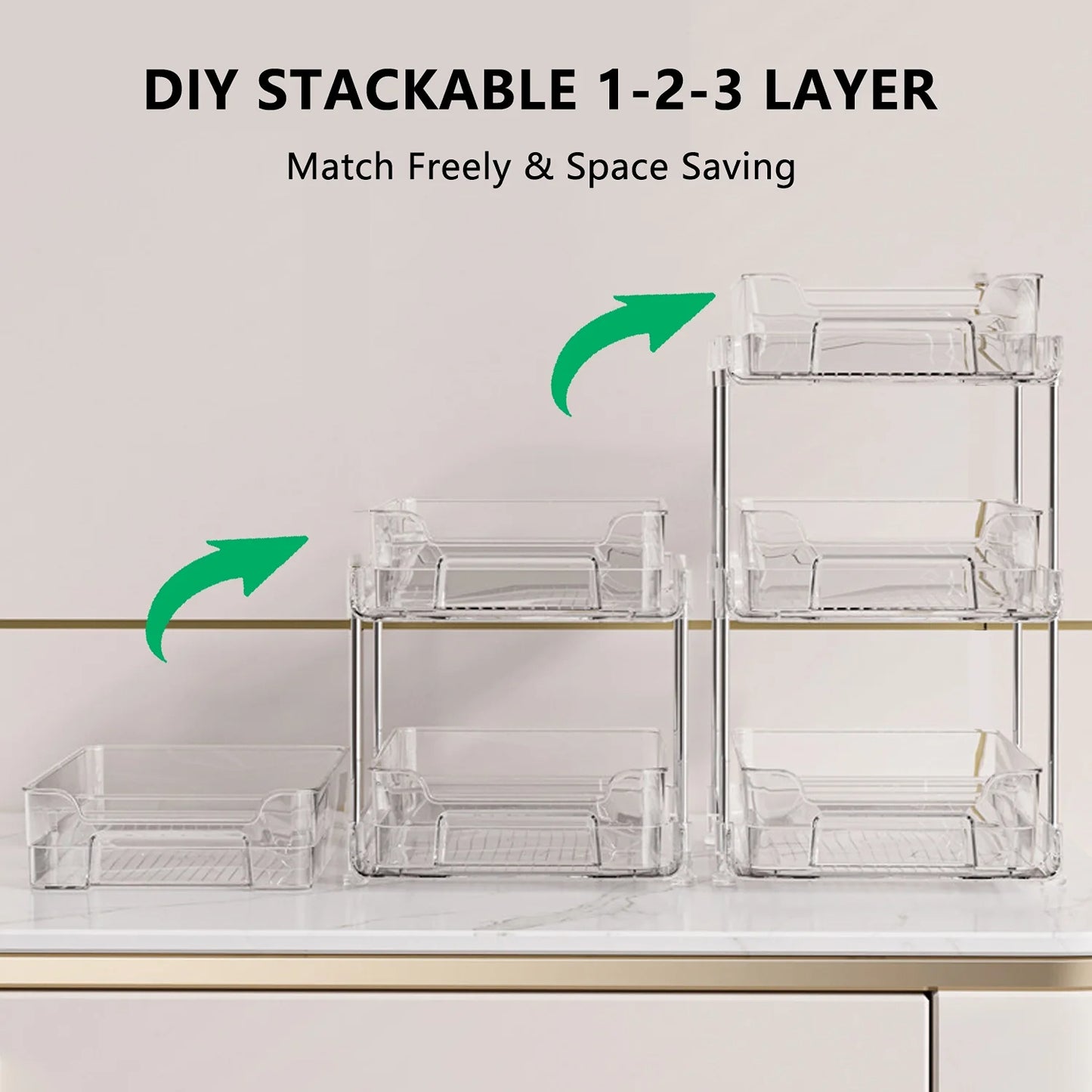 LunaLulinlk Under Sink Organizer 2-Pack, 2-Tier 11.4-Inch High Under Sink Organizer, Clear