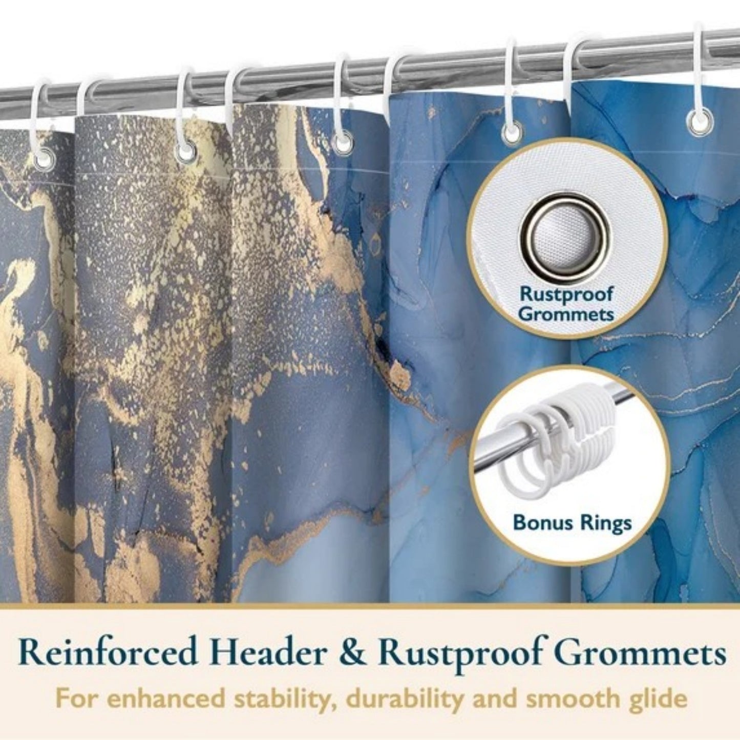 LunaLulinlk Shower Curtain with Hooks – Heavy-Duty Mold/Mildew-Resistant