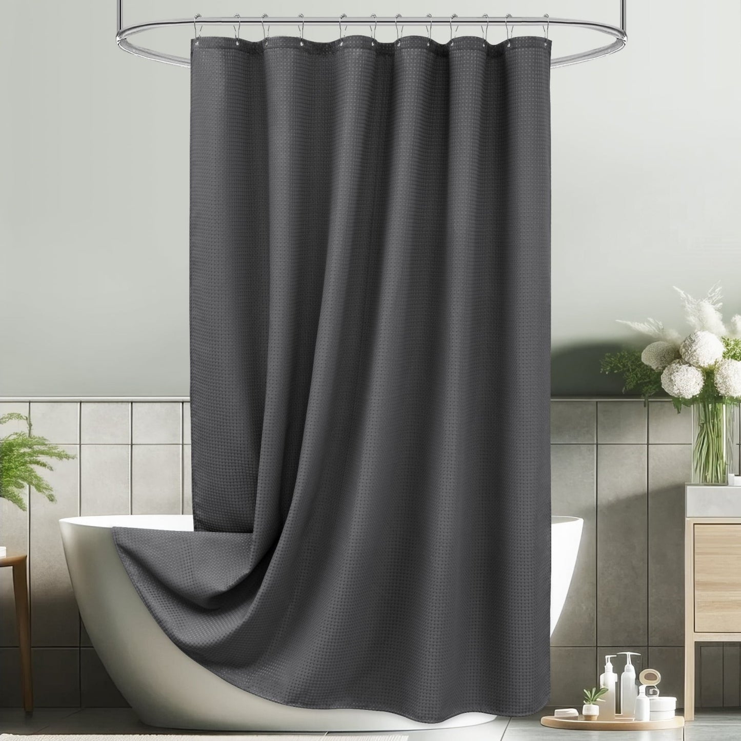 LunaLulinlk Waffle Textured Shower Curtain, Charcoal Gray