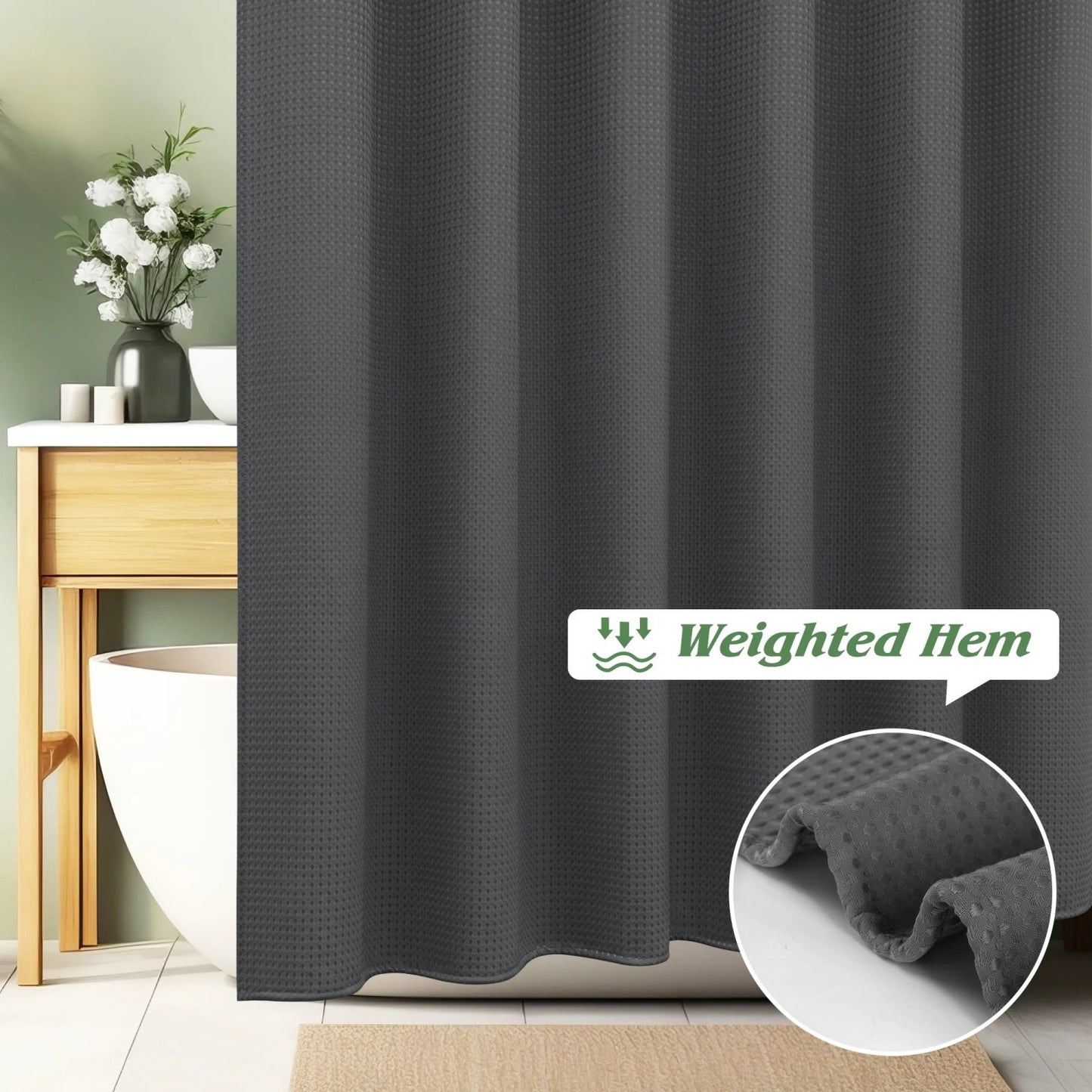 LunaLulinlk Waffle Textured Shower Curtain, Charcoal Gray