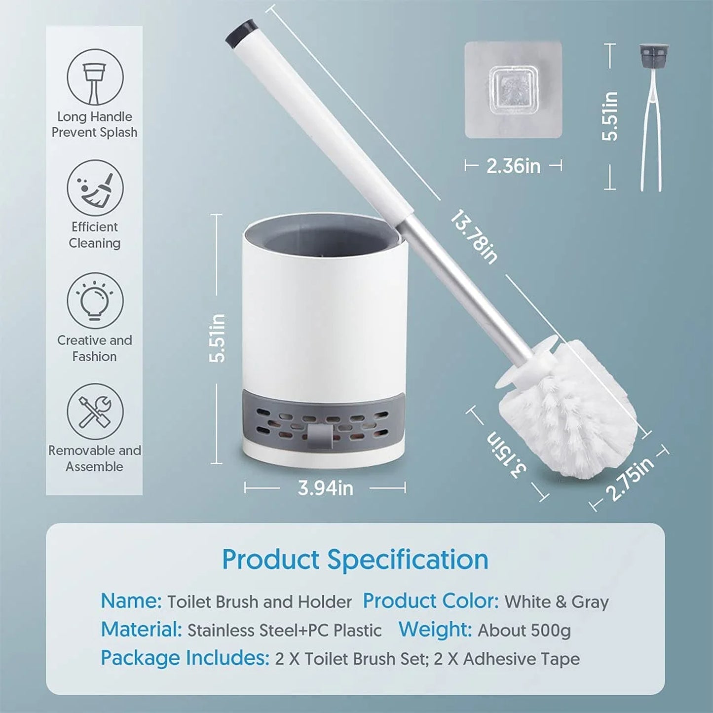 LunaLulinlk Toilet Brush and Holder Plunger Set 2 Piece Toilet Brush for Bathroom Cleaner