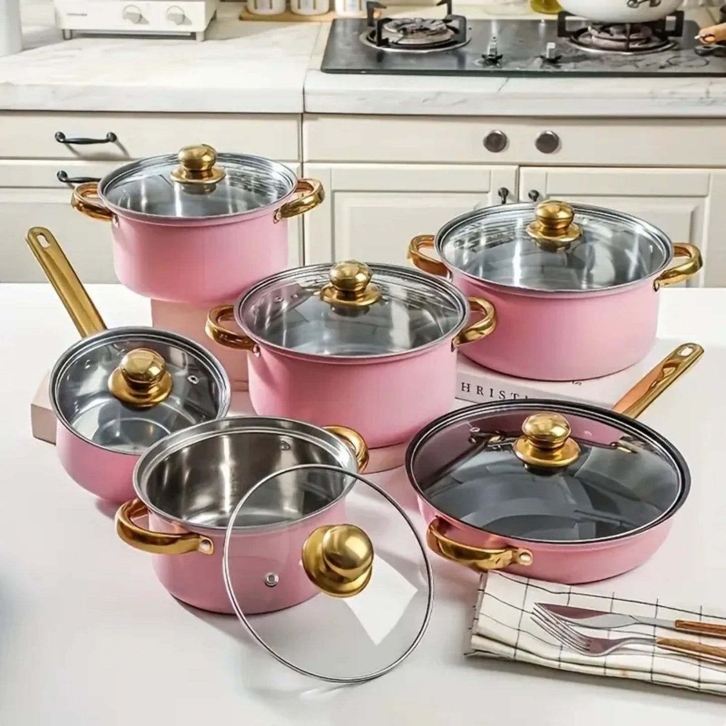 LunaLulinlk silver 12 Piece Stainless Steel Cookware Set, Assorted Colors Non-Stick Cookware Set