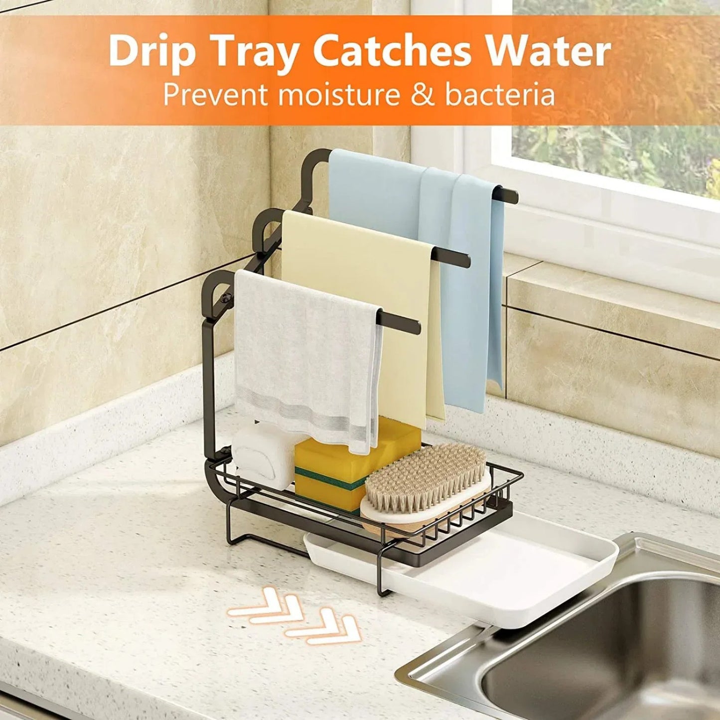LunaLulinlk Stainless Steel Kitchen Sink Storage Rack, Dishcloth, Soap Brush, Sponge Storage Rack