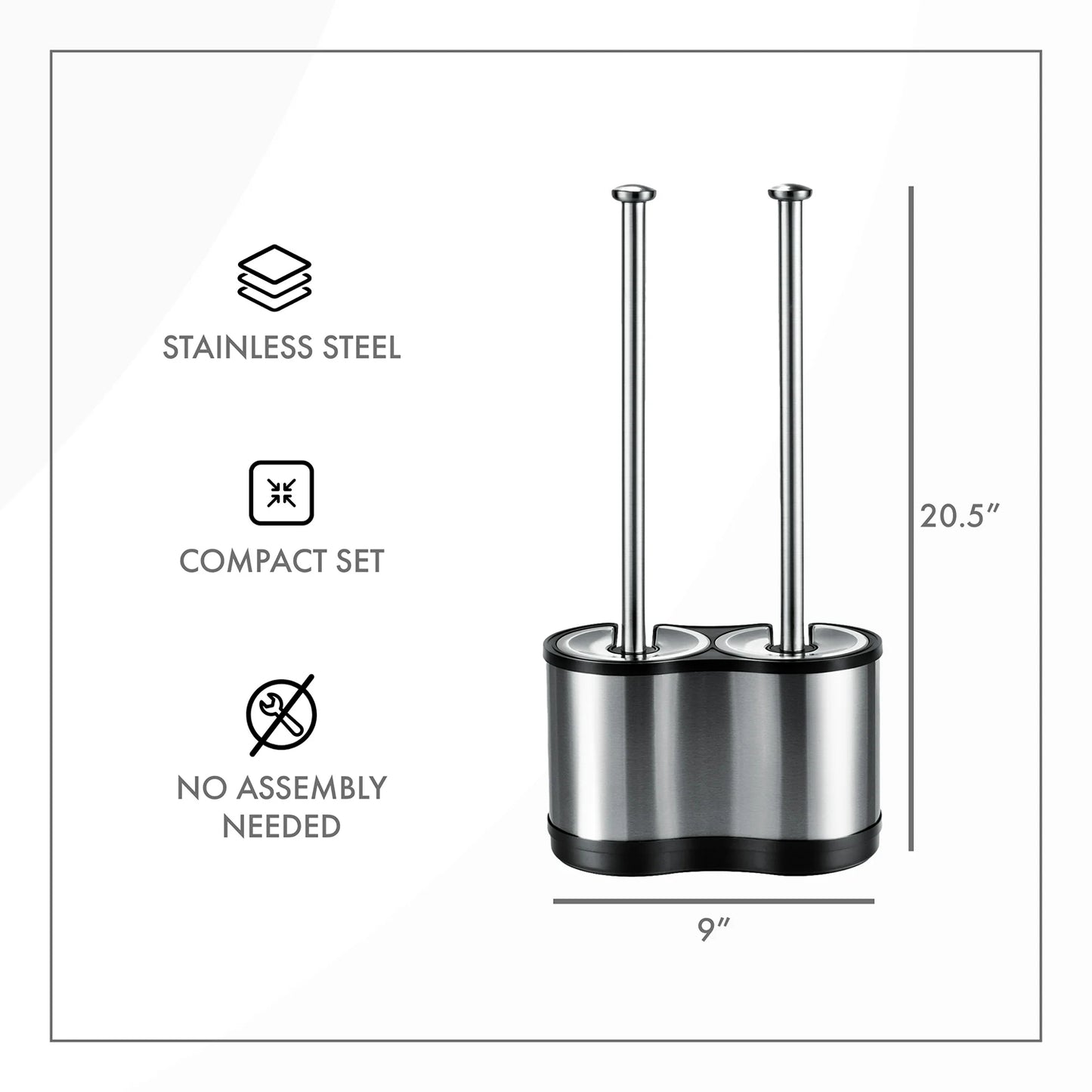 LunaLulinlk Toilet Brush and Plunger Combo Set, Stainless Steel, Black