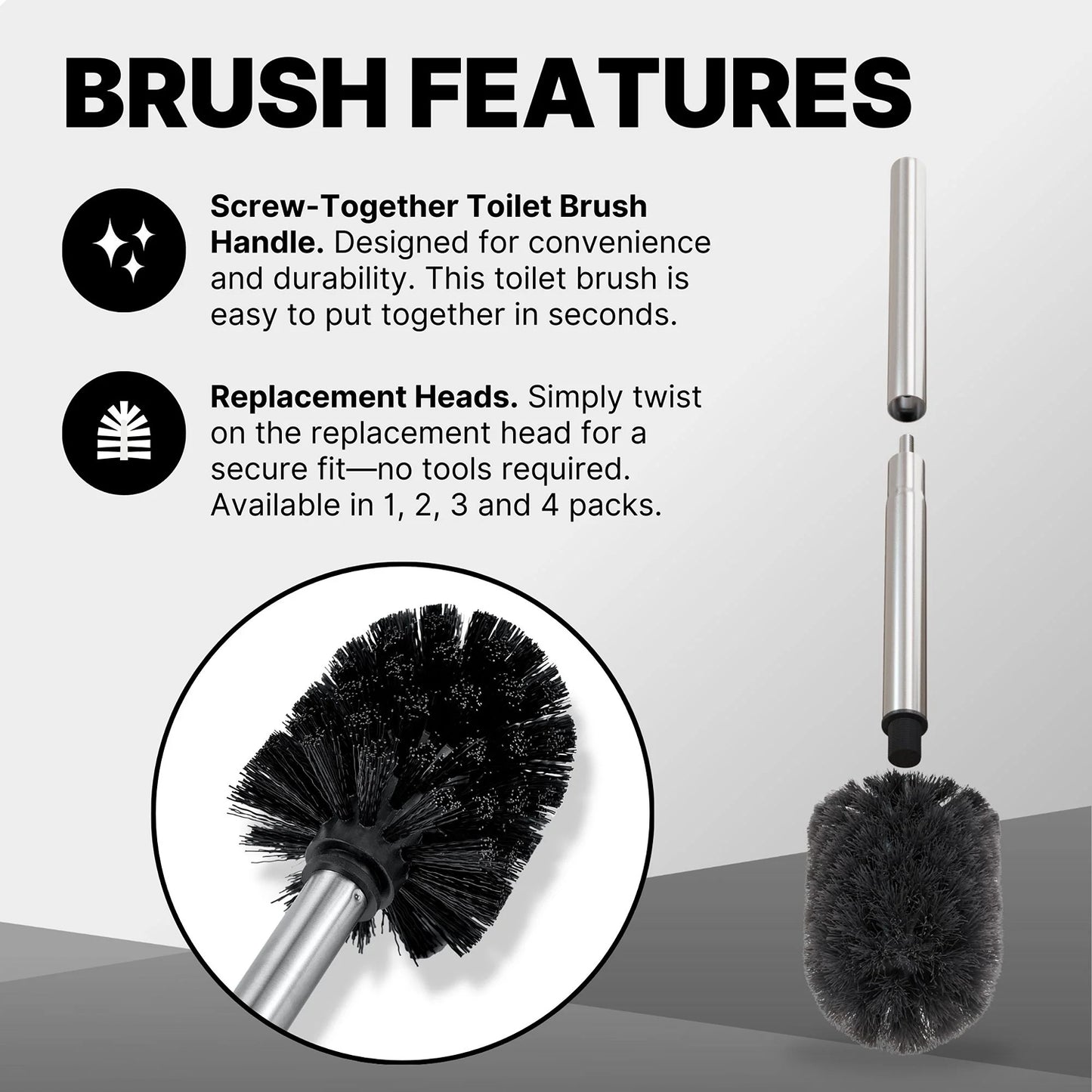 LunaLulinlk Toilet brush and holder set, stainless steel, chrome-plated