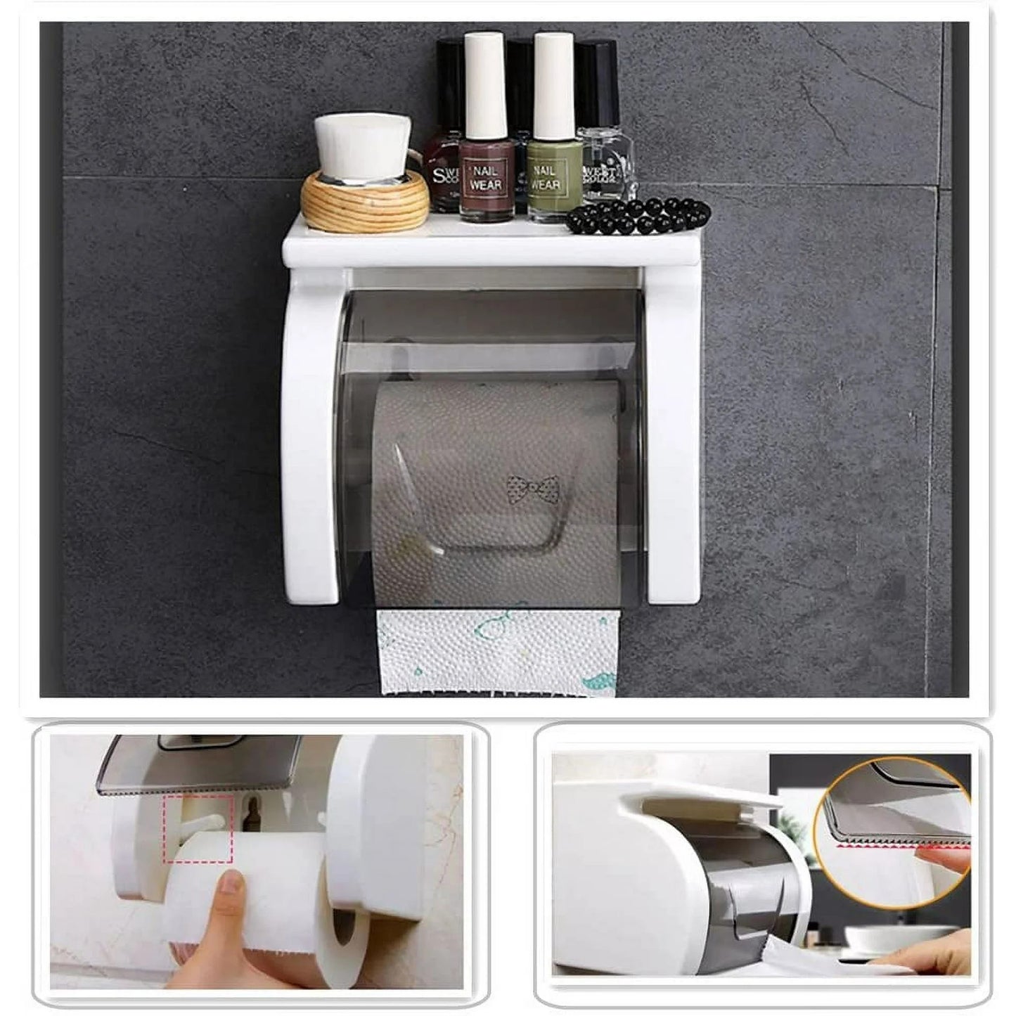 LunaLulinlk Strong Adhesive Toilet Paper Holder, No Drilling, Bath Fixtures, With Waterproof And Dust Cover