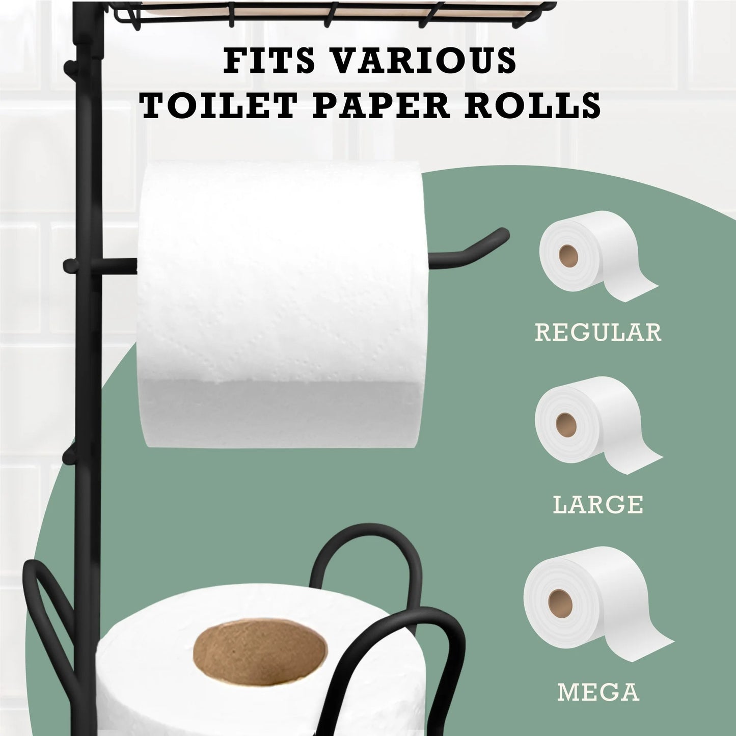 LunaLulinlk Toilet Paper Holder Stand with Bamboo Shelf Bathroom Decor, Black