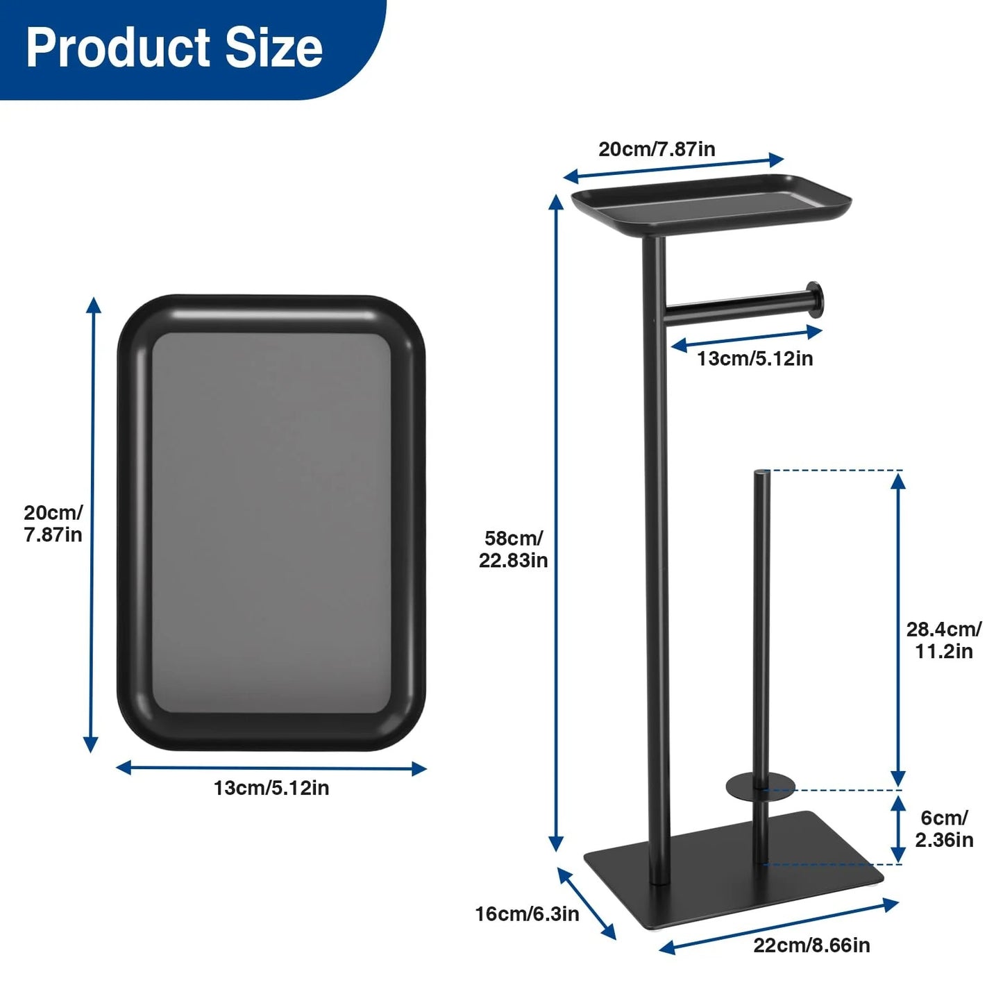 LunaLulinlk Toilet Paper Holder Stand with Top Storage Shelf, Black Toilet Paper Roll Holder Free Standing