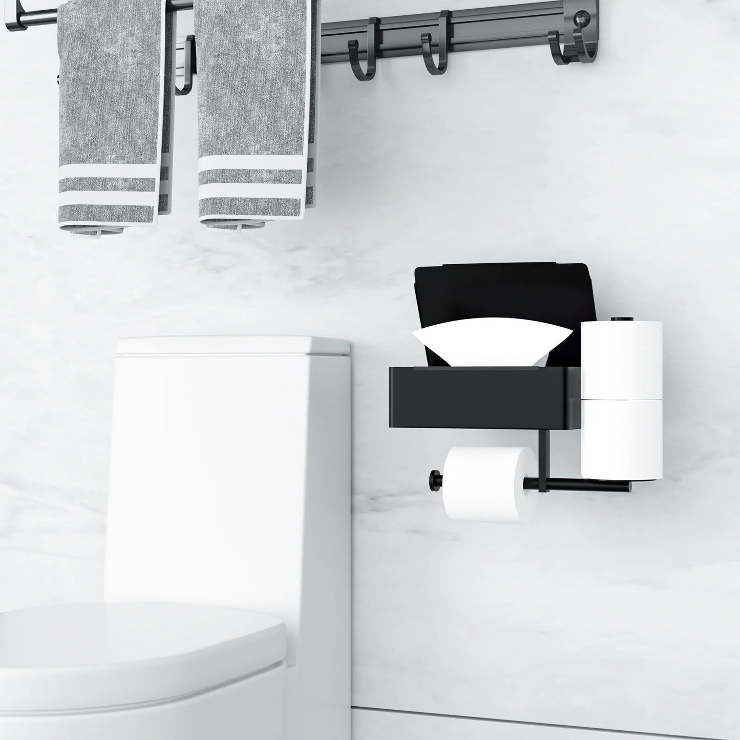 LunaLulinlk Toilet Paper Holder Wall Mount Stainless Steel Shelf with Toilet Roll Storage & Wipes Dispenser for Bathroom