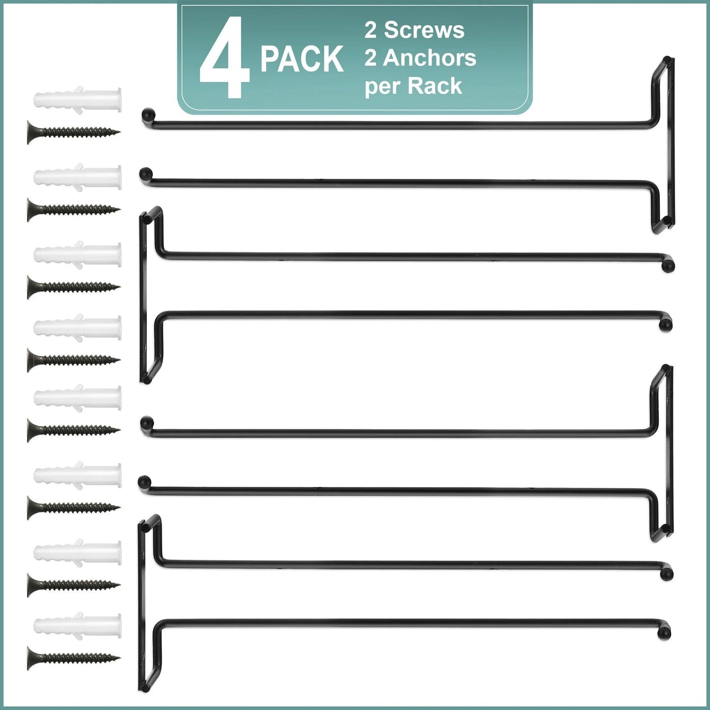 LunaLulinlk Wine Glass Holder 12 Inch Rack Wall Mount Under Cabinet Storage Holds 4 Stemware Wine Glasses Each, 16 Total - Set of 4