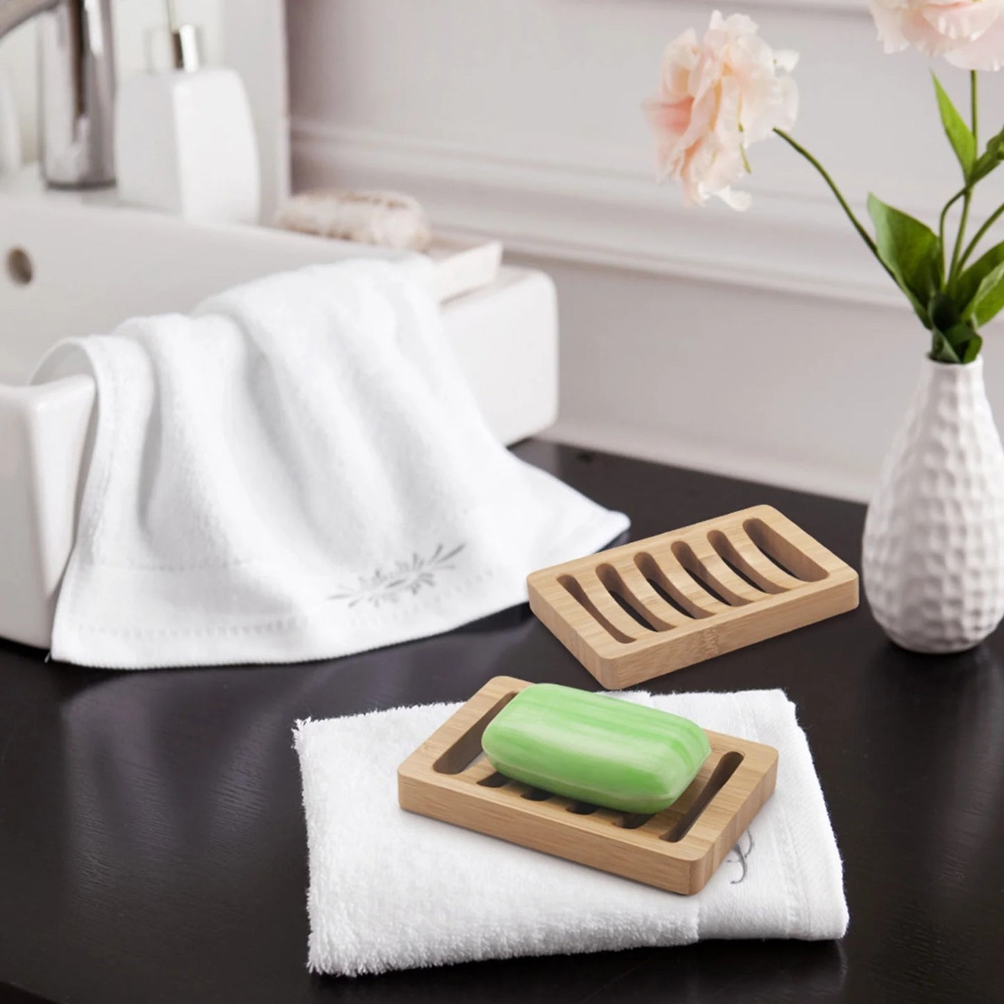 LunaLulinlk Soap Holder Soap Dish, Bamboo Soap Dish, 2 Pack Wood Soap Holder, Bar Soap Holder for Shower, Soap Tray Self Draining Natural Color