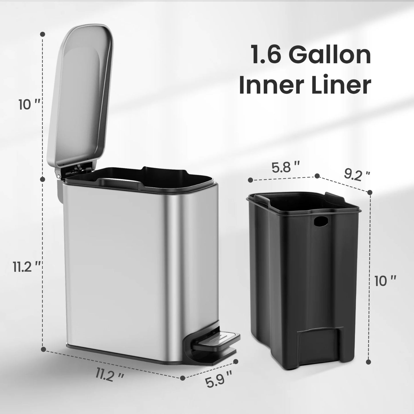 LunaLulinlk Silver 1.6 Gallon Small Bathroom Trash Can, Stainless Steel Trash Can with Lid