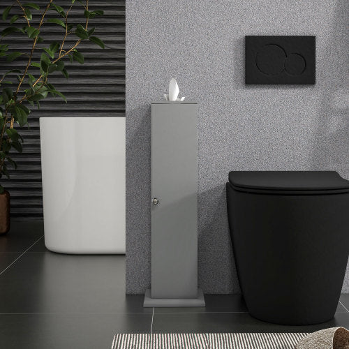 LunaLulinlk Toilet Paper Cabinet, Small Bathroom Corner Floor Cabinet with Doors and Shelves, Thin Storage Bathroom Organizer for Paper Shampoo, Gray