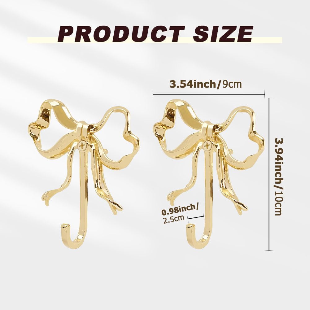 LunaLulinlk 2Pcs Bow Hook Decorative Bow Wall Hook Delicate Bow Coats Hook Brass Bow Knot Hook Beautiful Bowknot Wall Hook Stylish Bow Hat Hook