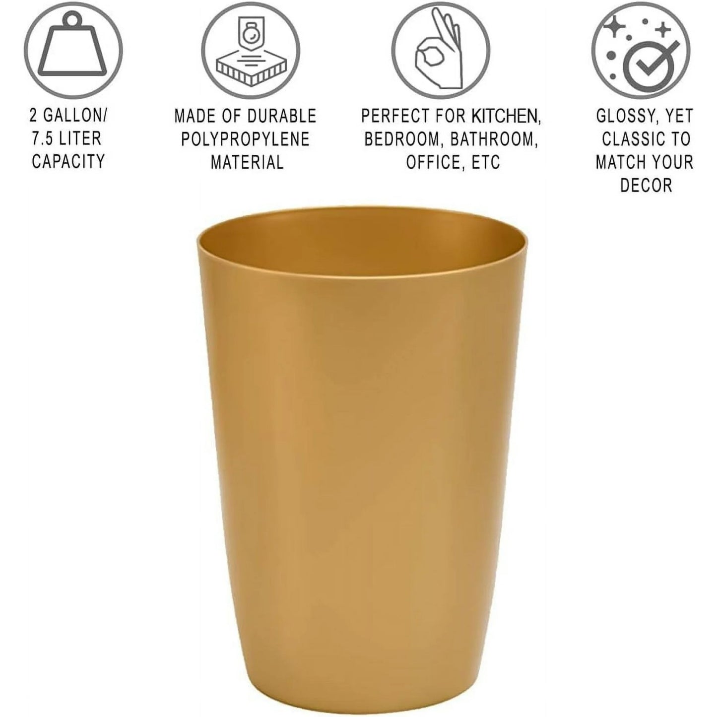 LunaLulinlk Small Trash Can with Open Top for Compact and Tight Spaces – 1.58 gal Capacity, Soft Brass