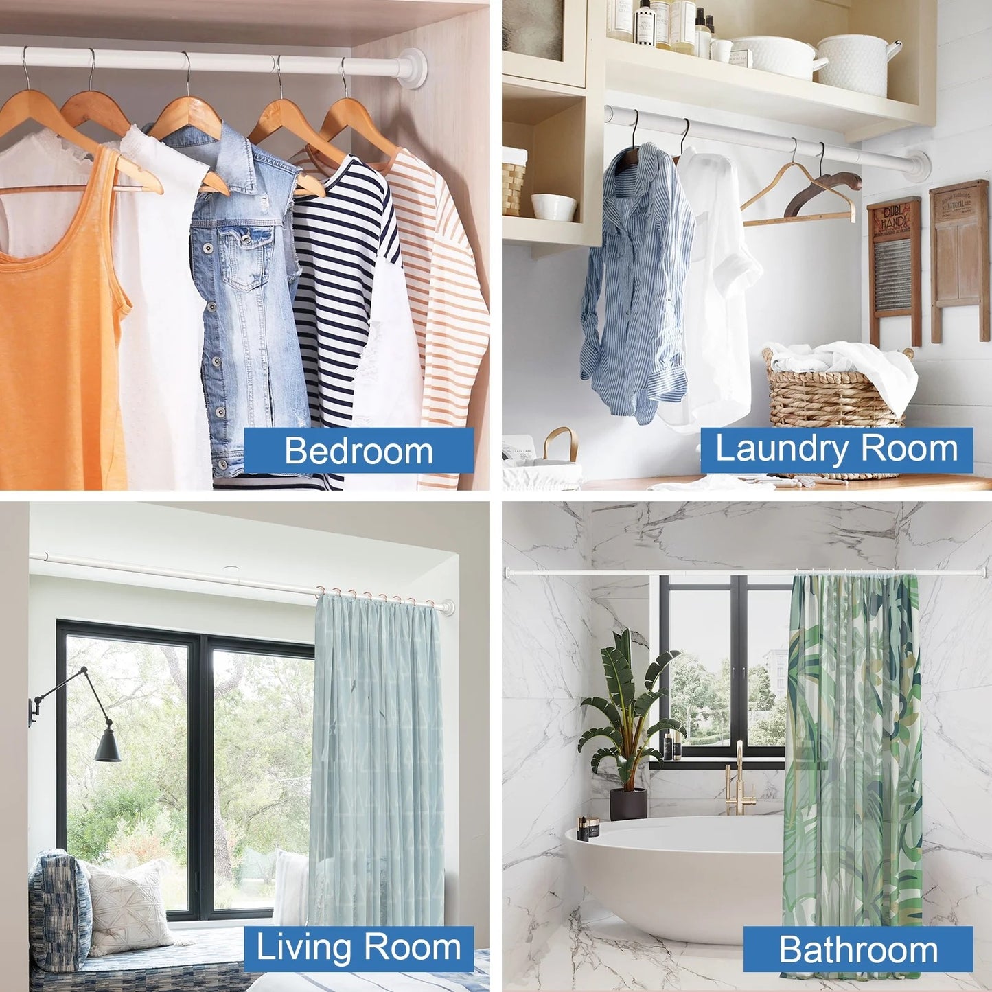 LunaLulinlk Shower Curtain Rod, Adjustable 32-75 Inch Spring Tension Shower Rods for Bathroom or Window