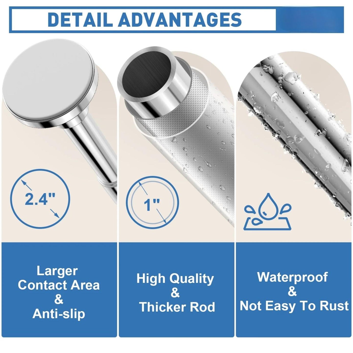LunaLulinlk Shower Curtain Rod, Adjustable 32-75 Inch Spring Tension Shower Rods for Bathroom or Window