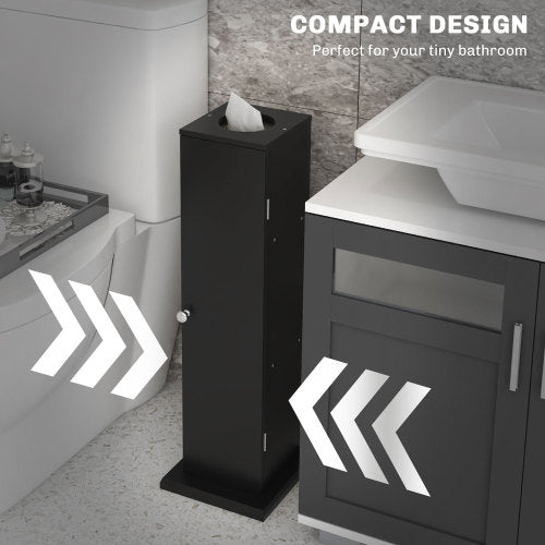 LunaLulinlk Toilet Paper Cabinet, Small Bathroom Corner Floor Cabinet with Doors and Shelves, Thin Storage Bathroom Organizer for Paper Shampoo, Black