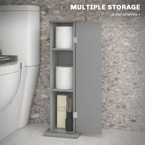 LunaLulinlk Toilet Paper Cabinet, Small Bathroom Corner Floor Cabinet with Doors and Shelves, Thin Storage Bathroom Organizer for Paper Shampoo, Gray