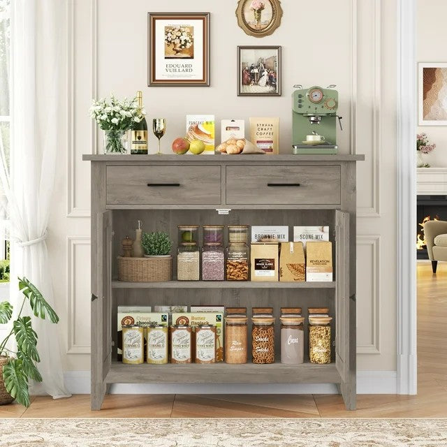 LunaLulinlk Storage Cabinet with 2 Drawers and 2 Doors, Wood Accent Cabinet for Living Room,Kitchen