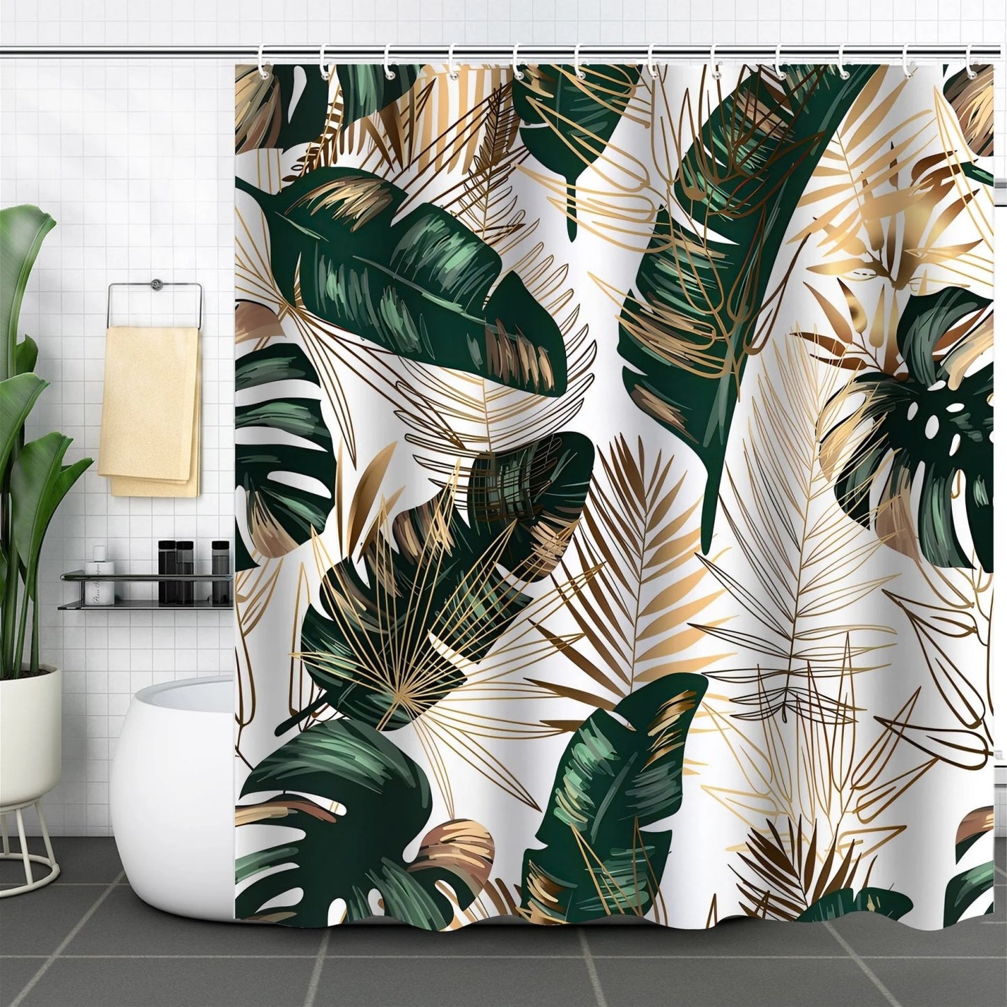 LunaLulinlk Tropical Palm Leaf Jungle Rainforest Plants Modern Boho Bathroom Curtain, 72x72