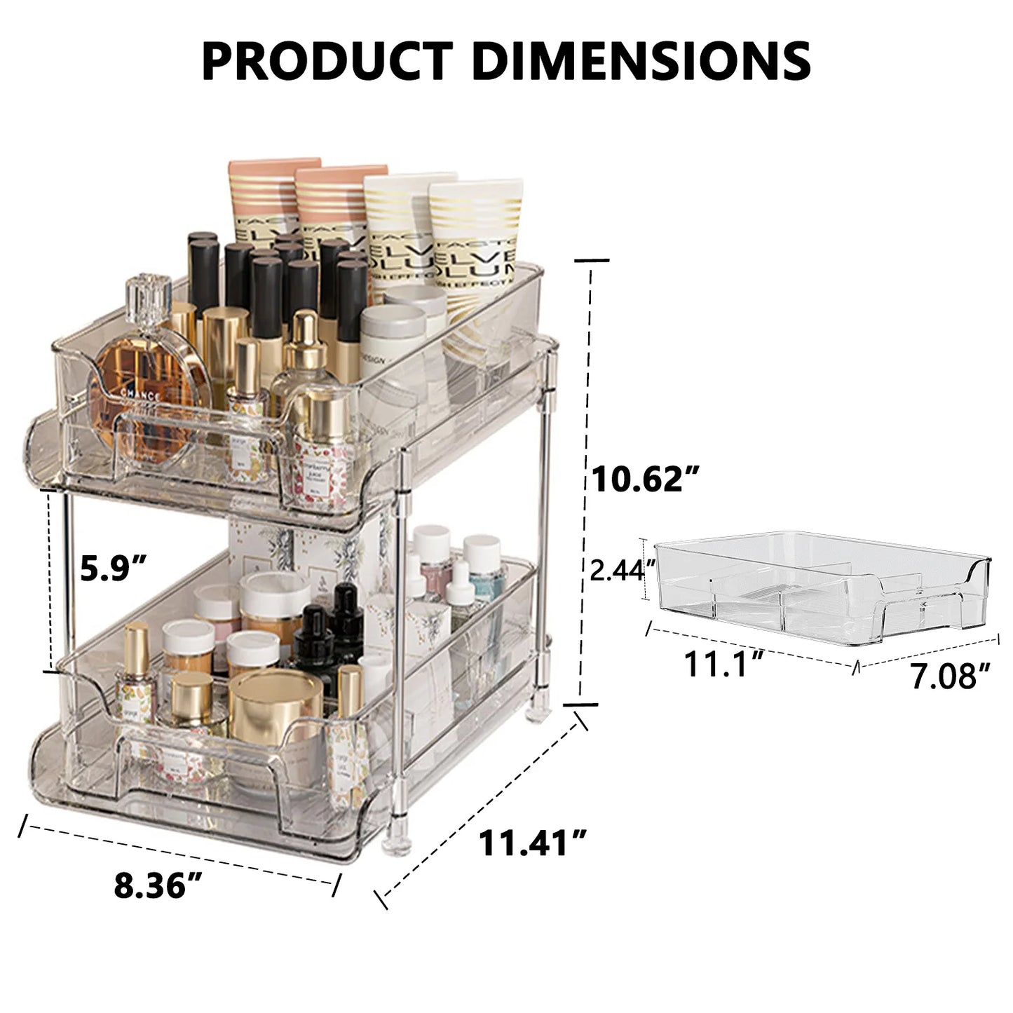 LunaLulinlk Under Sink Organizer 2-Pack, 2-Tier 11.4-Inch High Under Sink Organizer, Clear
