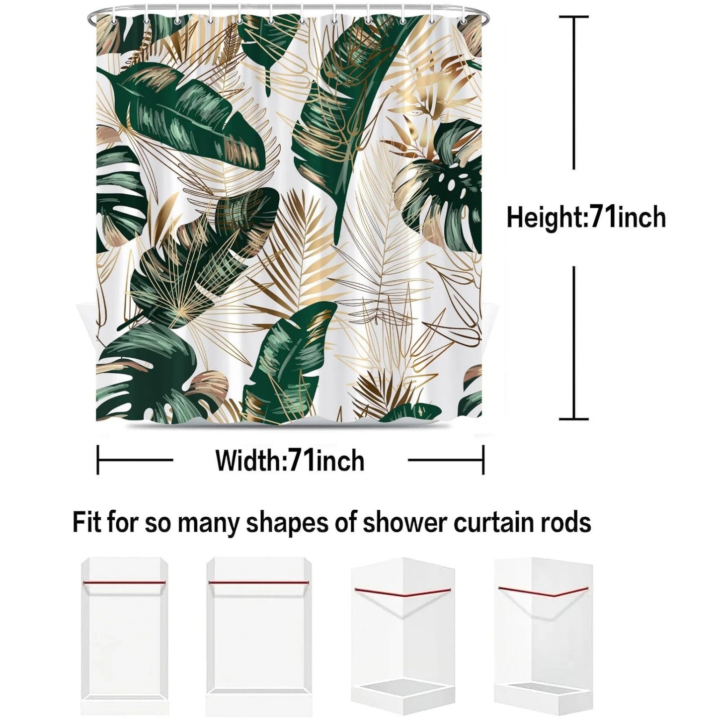 LunaLulinlk Tropical Palm Leaf Jungle Rainforest Plants Modern Boho Bathroom Curtain, 72x72