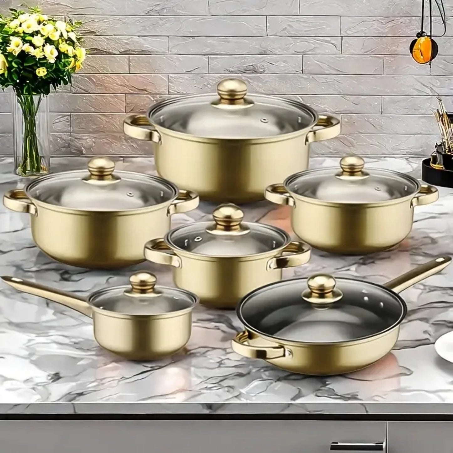 LunaLulinlk silver 12 Piece Stainless Steel Cookware Set, Assorted Colors Non-Stick Cookware Set