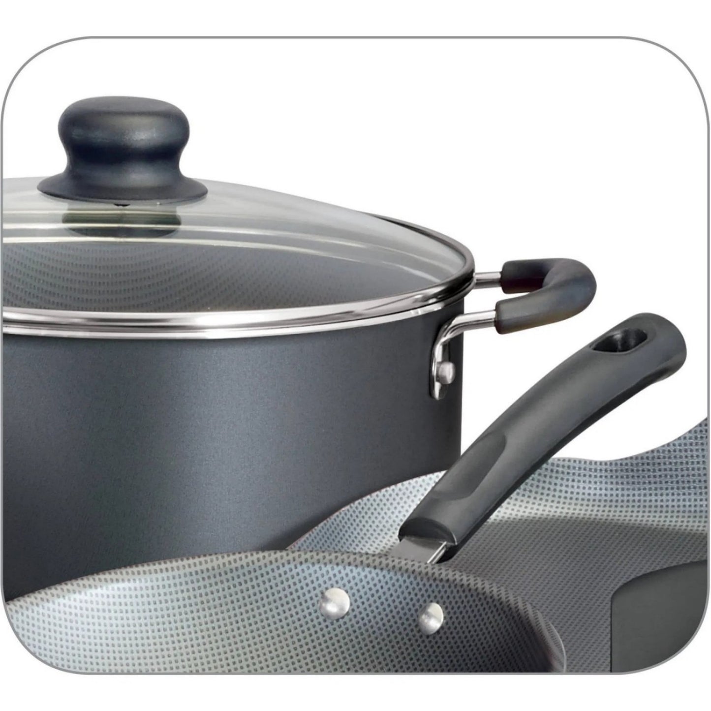 LunaLulink 18 Piece Non-stick Cookware Set, Steel Gray