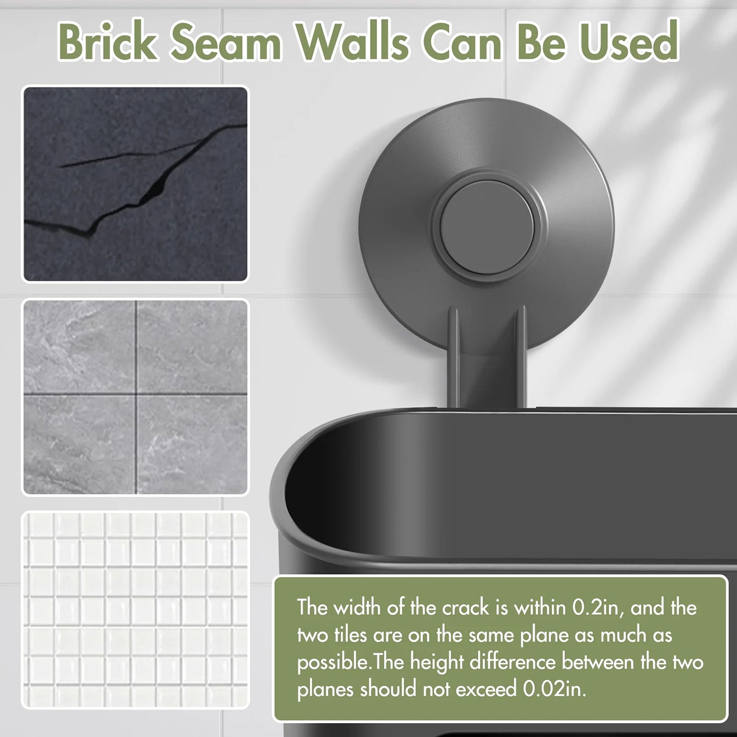 LunaLulinlk Strong Heavy Duty Shower Suction Cup Holder Storage Basket - No Drilling Required with Hook, Dark Grey
