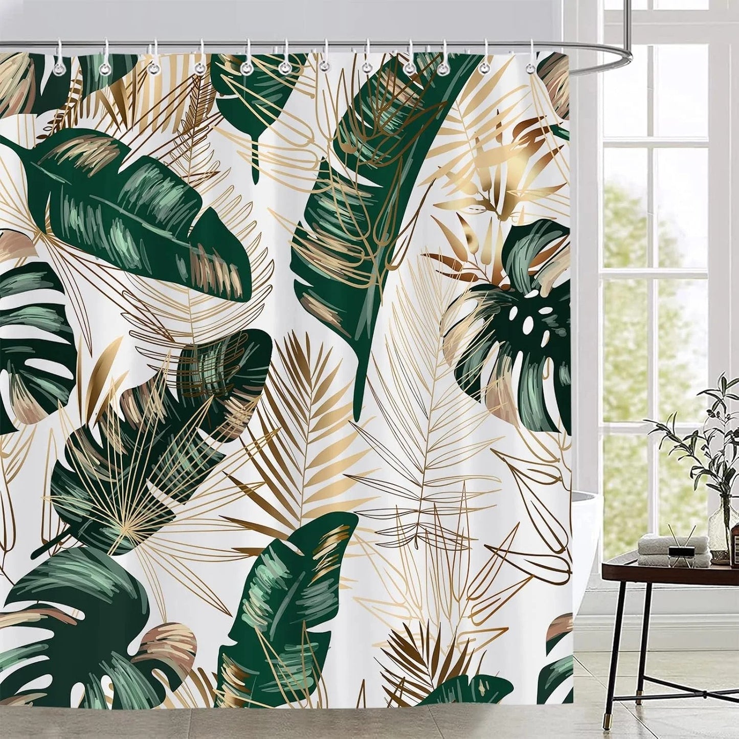 LunaLulinlk Tropical Palm Leaf Jungle Rainforest Plants Modern Boho Bathroom Curtain, 72x72