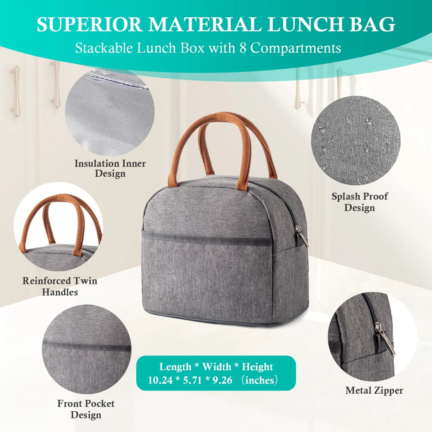 LunaLulinlk Three-Tier Bento Box with Bag - All-in-One Stackable Lunch Box, Leak-Proof Lunch Box Strap, 1900ml, Built-in Cutlery Set, Lunch Bag