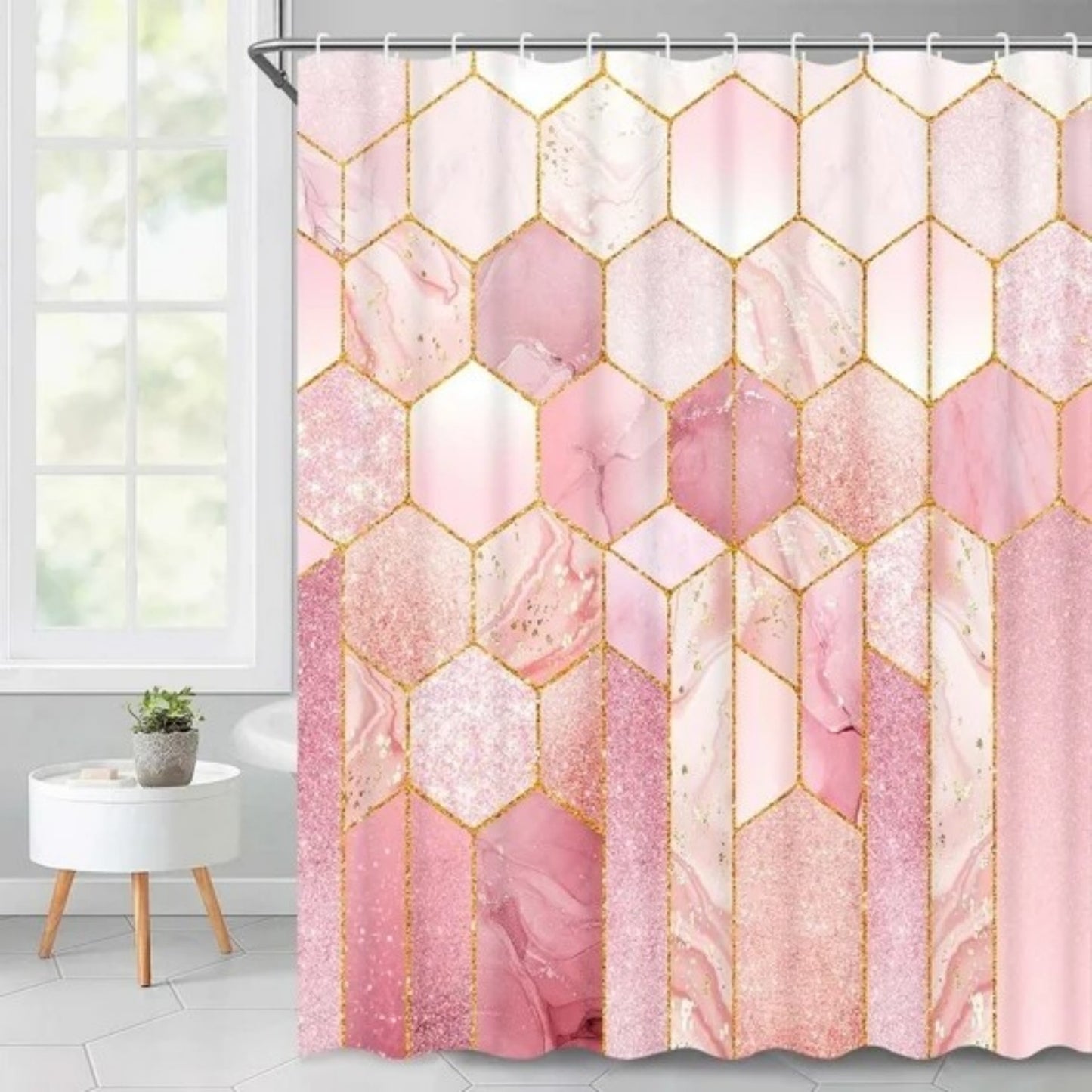 LunaLulinlk Shower Curtain with Hooks, Pink