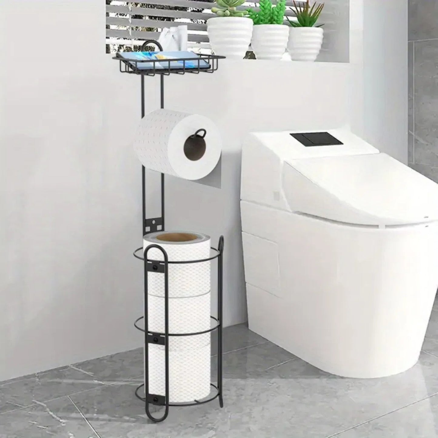 LunaLulinlk Toilet paper holder with shelf, bathroom freestanding toilet paper holder