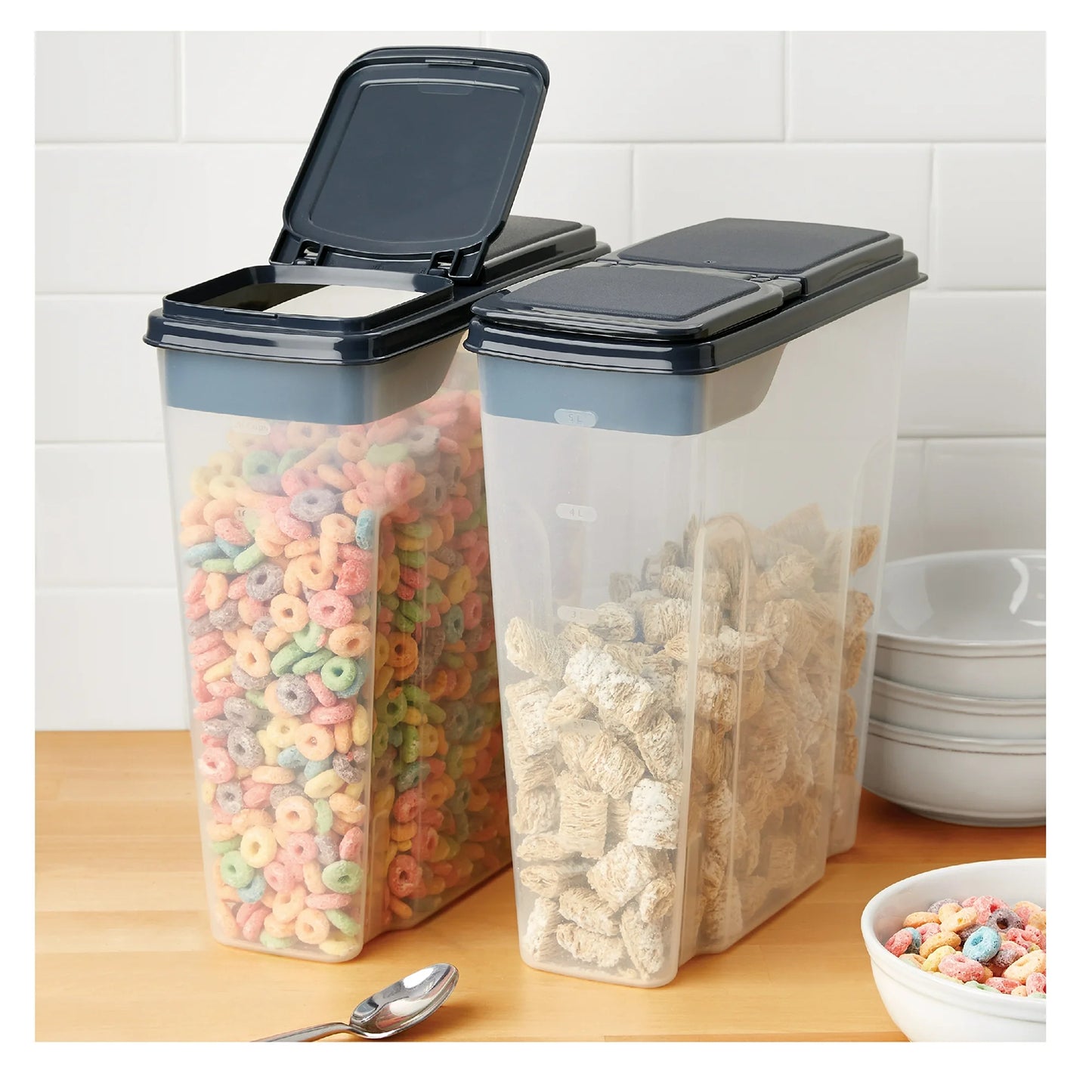 LunaLulinlk Two-Pack Cereal Boxes, Plastic, 24 Cups - Dark Gray