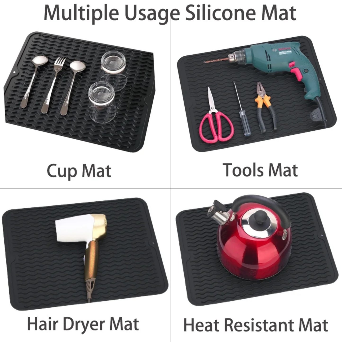LunaLulinlk Silicone Dish Drying Mat Easy Clean Dishwasher,Non-Slip (M(16"×12"), Black)
