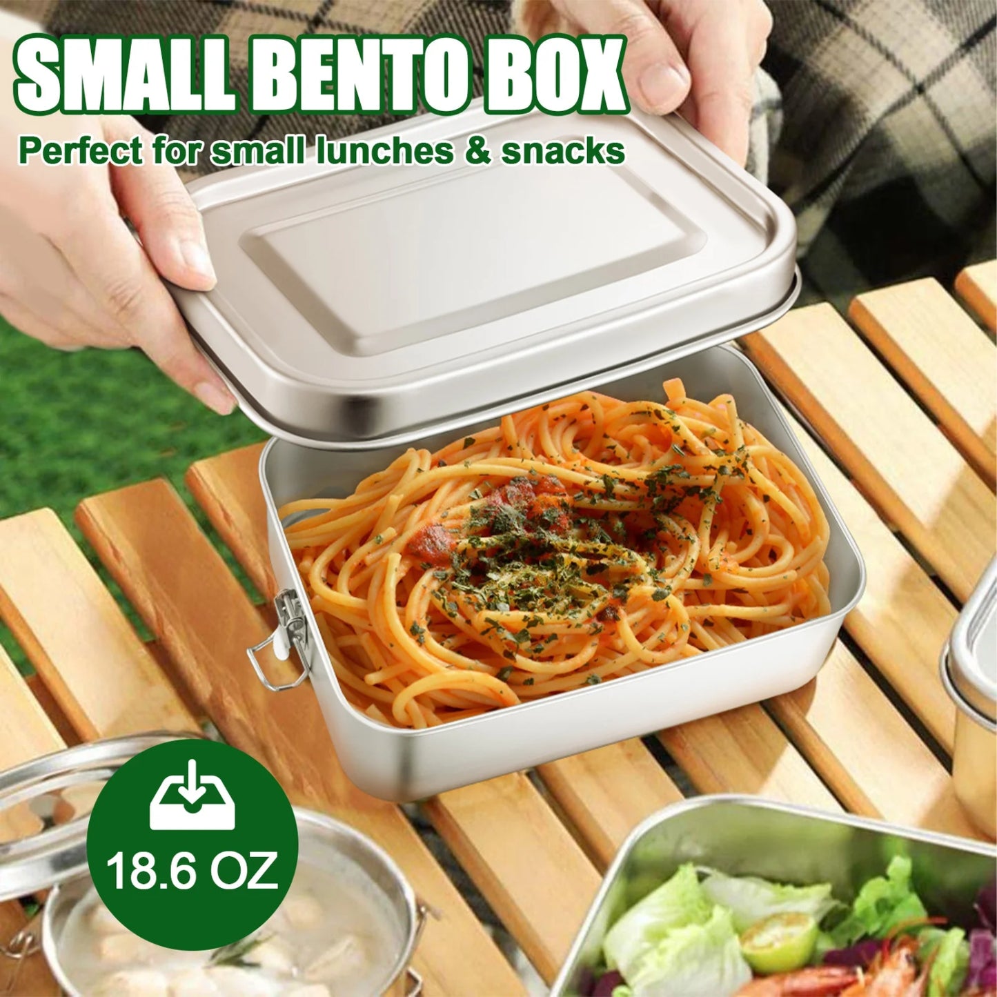LunaLulinlk Stainless Steel Small Bento Box for Lunch and Snacks, 18.6 Oz Lunch Box Metal Food Storage Container, Portable and Leak-proof