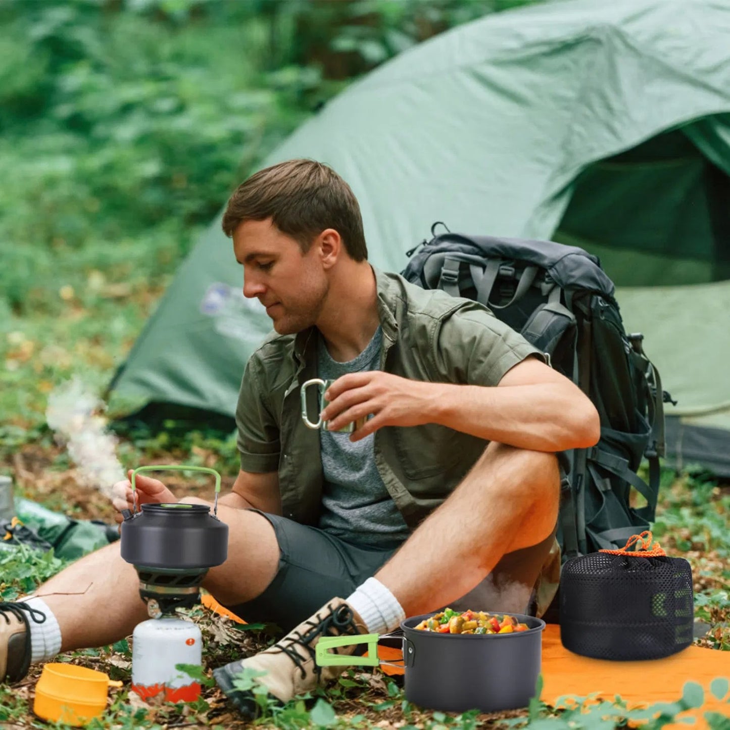 LunaLulink 16 Piece Camping Cookware Set Camping Stove Cookware Kit