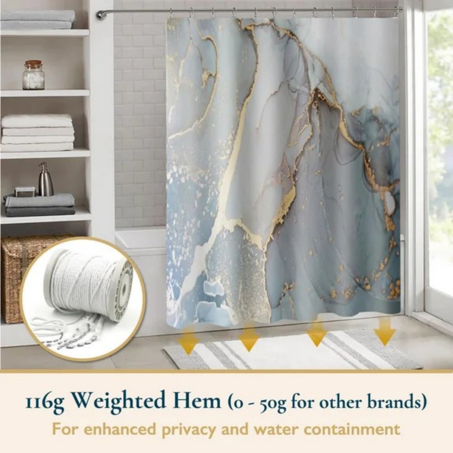 LunaLulinlk Shower Curtain with Hooks – Heavy-Duty Mold/Mildew-Resistant
