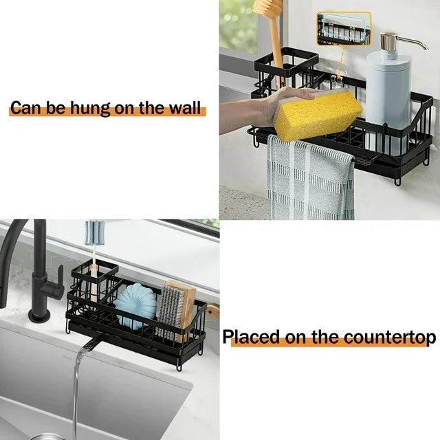 LunaLulinlk Sponge Holder for Kitchen Sink, 360°Self Drain Kitchen Sponge Caddy Organizer with Removable Dishcloth Rack
