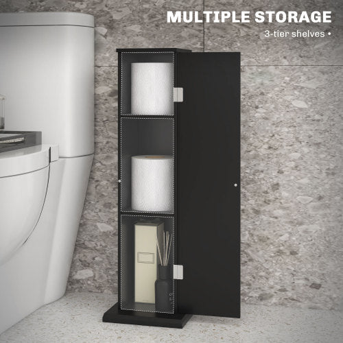 LunaLulinlk Toilet Paper Cabinet, Small Bathroom Corner Floor Cabinet with Doors and Shelves, Thin Storage Bathroom Organizer for Paper Shampoo, Black