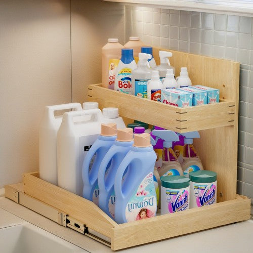 LunaLulinlk Under Sink Organizers and Storage 22½" W x 21" D, 2 Tier Pull Out Cabinet Organizer with Soft Close
