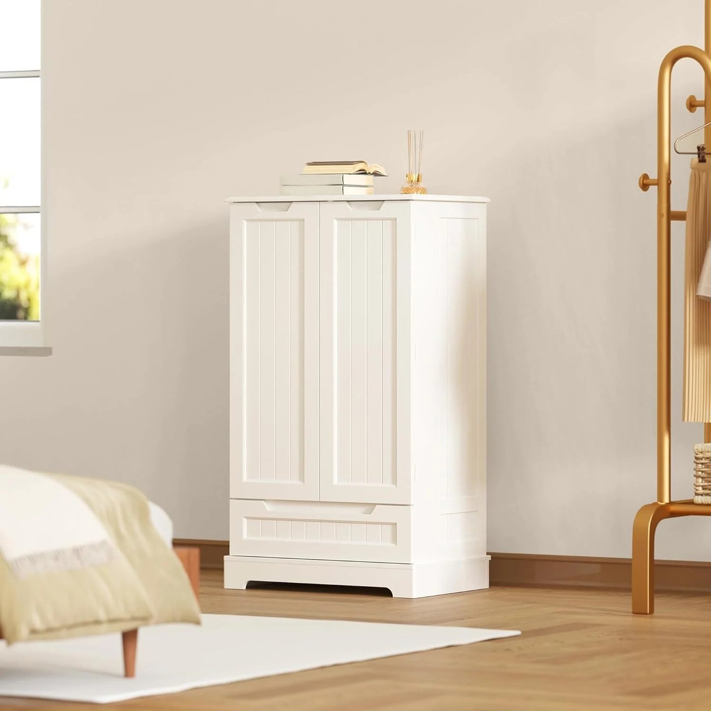 LunaLulinlk Small Kitchen Pantry Storage Cabinets with Doors and Shelves, 41'' Kitchen Pantry with Drawers for Dining Room and Living Room, White