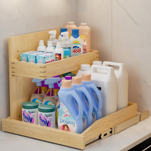 LunaLulinlk Under Sink Organizers and Storage 19½" W x 21" D, 2 Tier Pull Out Cabinet Organizer with Hard Close
