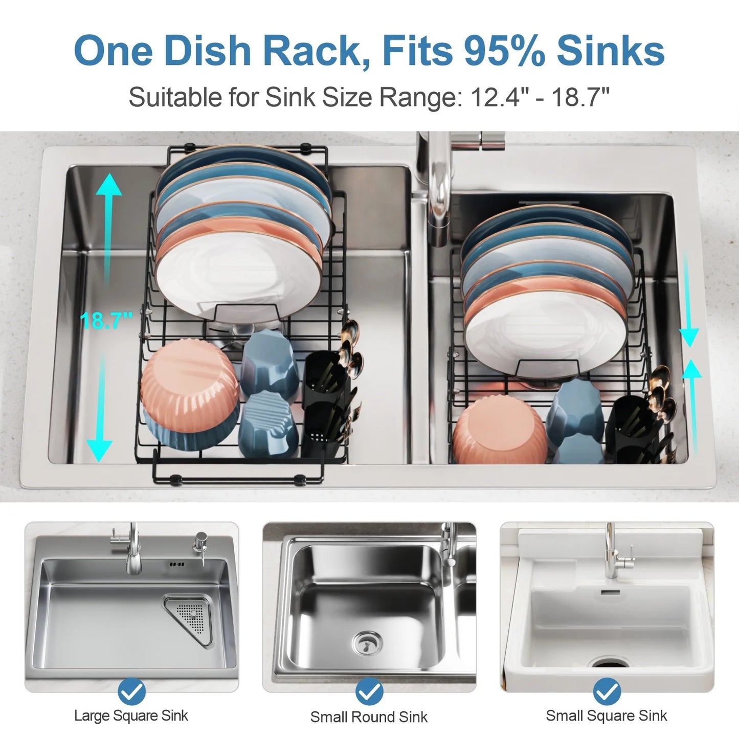 LunaLulinlk Sink Dish Drying Rack - Expandable Capacity Over Sink Dish Rack, in Sink Dish Drainer for Kitchen Counter with Utensil Holder