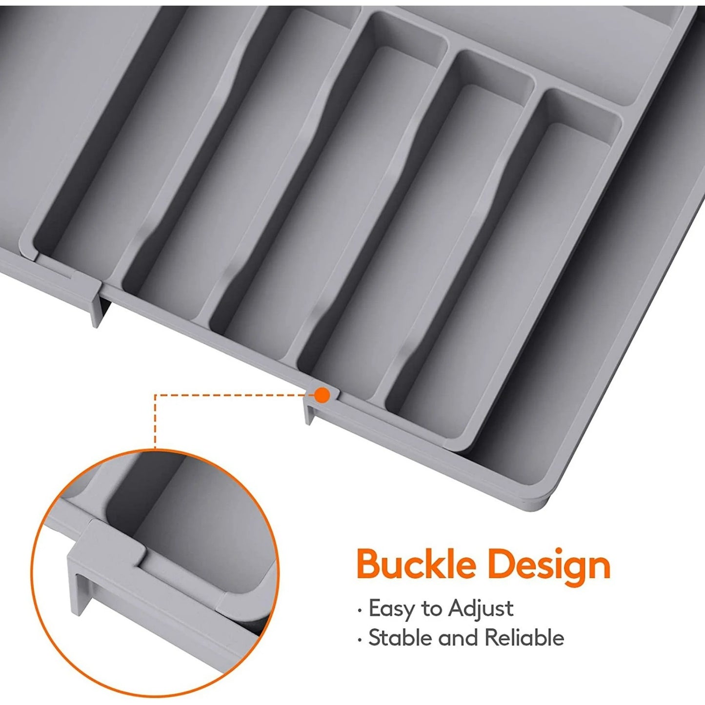 LunaLulinlk Silverware Drawer Organizer, Expandable Utensil Tray for Kitchen, Adjustable Flatware Grey