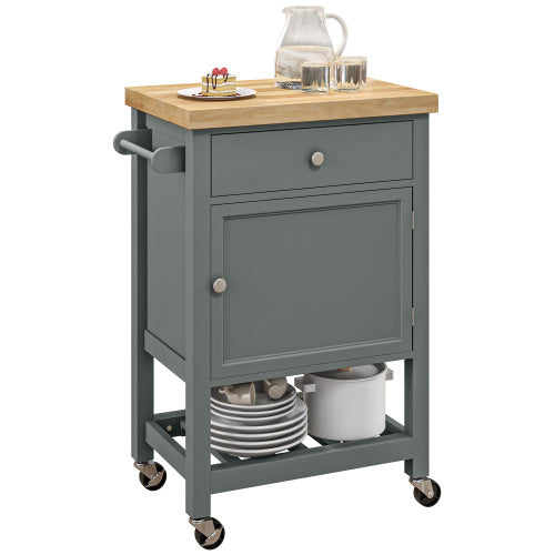 LunaLulinlk Utility Kitchen Cart, Rolling Kitchen Island with Smooth Rubberwood Top