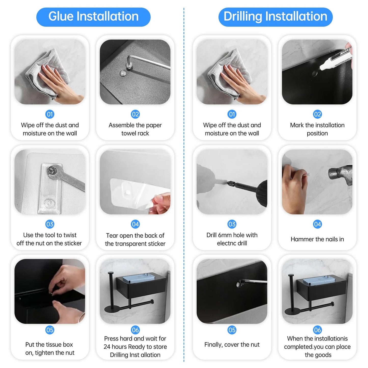 LunaLulinlk Toilet Paper Holder Wall Mount Stainless Steel Shelf with Toilet Roll Storage & Wipes Dispenser for Bathroom