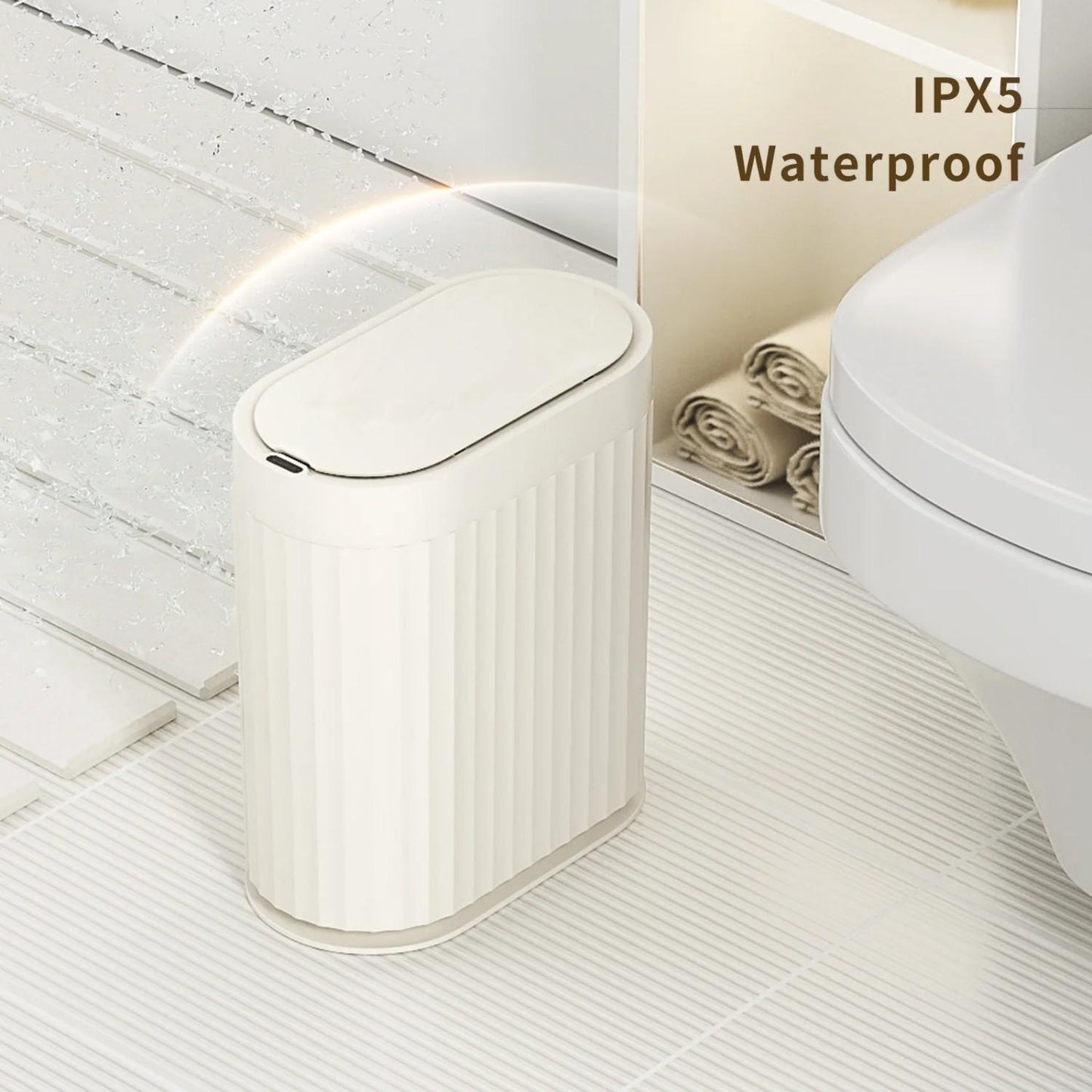 LunaLulinlk Small Trash Can Automatic Touch Less Garbage Bin with Lid, 2 Gallon Plastic Slim Waste Basket Electric Motion Sensor Cream White