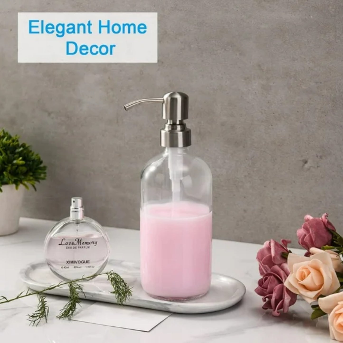 LunaLulinlk Soap Dispenser, 2 Pack Glass Soap Dispenser with Pump Stainless Steel, 17OZ Clear Soap Dispenser